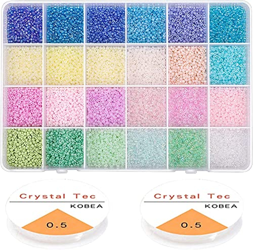 Yholin Perlen für Armbänder, 2mm Perlen zum Auffädeln Rocailles Perlen Set, 12000 Stück Kleine Glasperlen Pastell Bastelperlen für Schmuckherstellung DIY Armbänder Halsketten Ohrringe Basteln