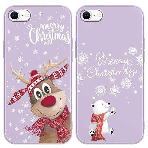 Yoedge 2 Stück Handyhülle für iPhone 8/7 /SE 2022 /SE 2020 Hülle Weihnachten Muster 4,7, Weich Dünn Silikon TPU Stoßfest Bumper Schutzhülle, Cartoon Süß Design Christmas Case für Frauen,Hirsch & Bär