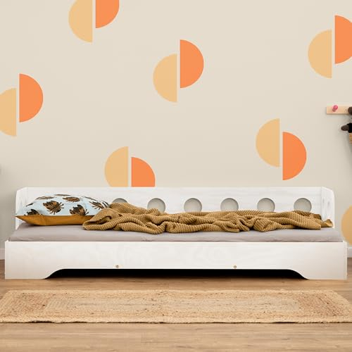 smartwood TILA 5 Kinderbett 90x180 | Montessori Bodenbett mit Lattenrost & Rausfallschutz | Für Jungen & Mädchen | Weiß | Sicheres und Robustes Holzbett für Kinder ab 3 Jahren