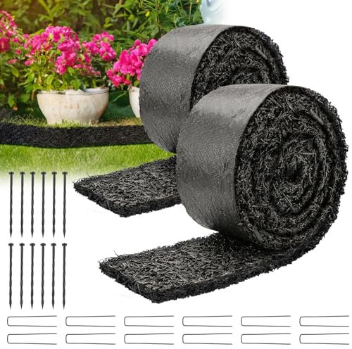 LukLoy Mulch für Landschaftsbau mit Befestigungspfähle, recycelte Gummi-Mulchmatte, Rolle, permanente Unkrautbarriere, Garteneinfassung, Randmatte für Gartenarbeit, Pflanzen, Blumen, 308 cm L x 11,4