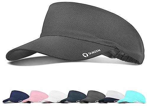 Sukeen Sun Visor Cap, Cooling Stretchy Visor with Sweatband Adjustable Baseball Cap Sun Protection Unisex Cool Visor Hat Instant Cooling Vizor Cap for Golf Tennis(55-60cm) Dark Grey