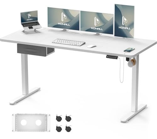 Homall 160X70 Cm Escritorio Elevable con Toma USB, Escritorio Elevable Eléctrico con Funciones De Sistema Anticolisión, Mesa De Escritorio con Soporte Eléctrico,Blanco