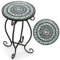 COSTWAY Garden Side Table, Mosaic Round Bistro Coffee Table with Ceramic Tile Tabletop, Indoor Outdoor Small End Accent Table Plant Stand for Patio, Balcony & Porch (Black + Grey, 30 x 50 cm)