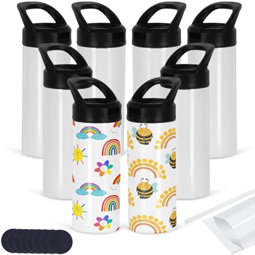 Micellwuu Sublimations-Trinkflaschen für Kinder, 425 ml, auslaufsicher, Edelstahlflaschen mit tragbarem Griff, einzeln verpackt, 8 Stück