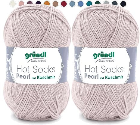 theofeel Set | 2x50g Merino Sockenwolle mit Kaschmir | Gründl Hot Socks Pearl 19 sand | Strumpfwolle mit Kaschmirwolle | Cashmere Sockengarn zum Stricken oder Häkeln