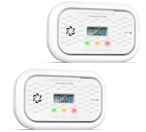 Andyssey ZA326 H01 Kohlenmonoxid Melder 10 Jahre Batterie, Tragbarer CO Detektor mit LCD Display, Zertifiziert EN 50291, 85 dB Alarmlautstärke, 2 Stück