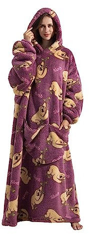 Lengthen Hoodie Decke, übergroß, ultraweich, warm, tragbar, Kapuzendecke, Sweatshirt, Einheitsgröße für alle Erwachsenen, Männer und Frauen, Faultier, One size