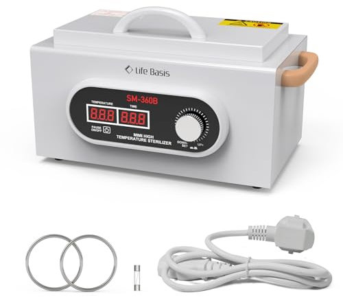 High Temperature Sterilizer 230℃, LifeBasis High Dry Heat Sterilizer with LCD Display 2200ML Temperature Metal Tool Cleaning Box with Timer Nail Tool Steriliser for Nail Salon Barber Shop Lab