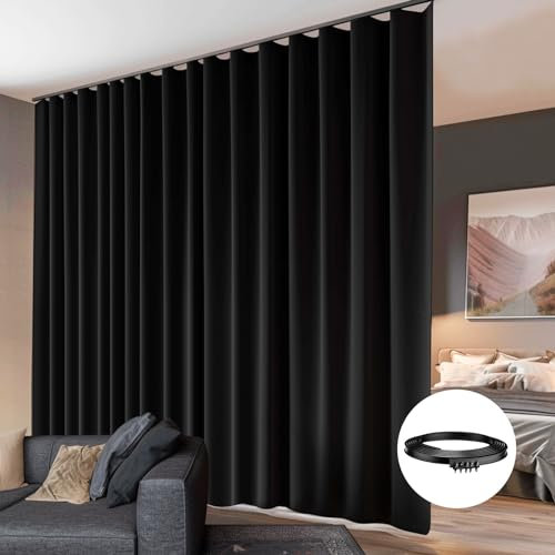 Room Divider Curtains Flexible Ceiling Tracks Set Curtain Track Ceiling Mount Blackout Curtain for Living Room Bedroom Ceiling Curtain Rod Privacy Dividers Panels W180 x H108 Black Drape & Black Rail