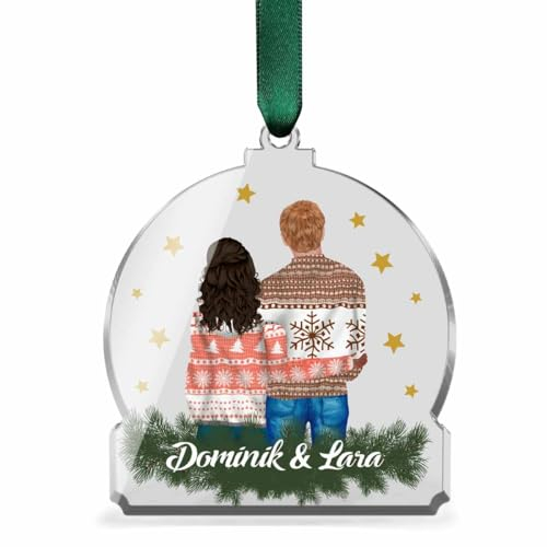 Clipart Weihnachtsbaum Anhänger mit Pärchen Motiv - personalisierter Weihnachtsanhänger für Paare mit Wunschtext - persönliches Freund o. Freundin & Adventskalender