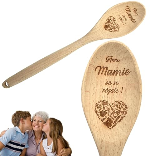 ERNESTINE - Cucchiaio in legno Nonna cucina personalizzata con testo - regalo nonna cucina - regalo compleanno Natale festa della nonna - utensile in legno naturale inciso - festa nonne spatola in