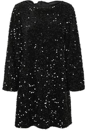 VERO MODA Damen Vmetta Ls Boatneck Short Dress JRS PRM Minikleid, Black, Medium