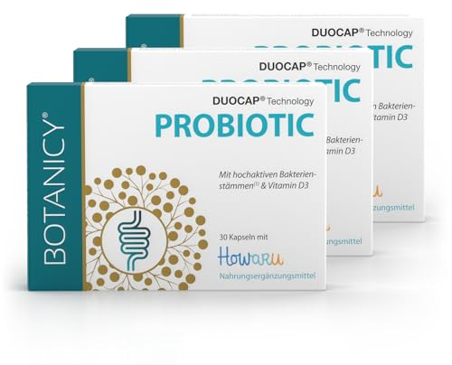 BOTANICY Probiotic - Präbiotika und Probiotika zur Darmsanierung - 10 Mrd. Laktobakterien & Bifidobakterien plus Vitamin D3-90 DUOCAP® 2-in-1 Kapseln, Magensaftresistent - Laborgeprüft in DE