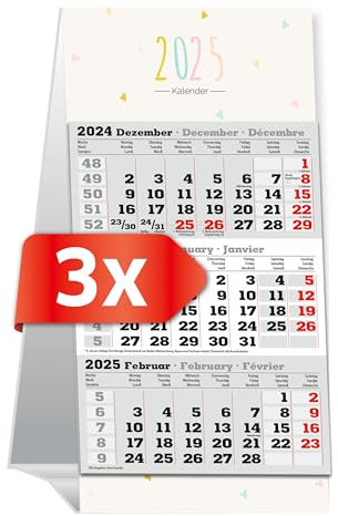PRIMUS PRINT Tischaufstellkalender 2025 – 3-Monats-Tischkalender zum Aufstellen – Schreibtischkalender, Stehkalender – 95x194mm, 70g Naturpapier, Inklusive Datumsschieber, Verschiedene Ausführungen