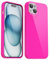 Svanove for iPhone 15 Plus Case Silicone, Glossy Soft Rubber Gel Jelly Cute Protective Plastic Simple Plain Phone Case Cover for Women Girl, Slim Thin Flexible Shockproof TPU, Neon Hot Pink