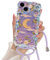 Micoden Handykette für iPhone 13 Hülle Retro Blumen Design Nacklace Handyhülle mit Band Wellen Lockige Form Mädchen Laser Strahl Glänzendes Schutzhülle Stoßfest Weich TPU Silikon Case,Mond