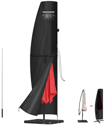 LAMUNI Housse Parasol Déporté, Housse de Protection pour Parasol de 3m 4m 5m, 420D Oxford Housse de Parasol Imperméable, Coupe-Vent, Anti-UV Grande Couverture de Parasol avec Tige, 260x40/70/50cm