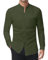DEMEANOR Camisa elástica sin cuello para hombre, manga larga, cuello alto, camisa de negocios, ajustada, camisa de ocio, camisa de pie, Verde militar, S