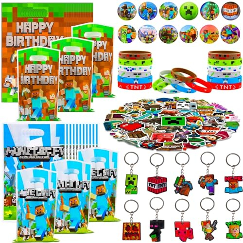 KEVRDRT 104 PCS Jeu Vidéo Fournitures de Fête Enfants, Ensemble d'anniversaire Gamer,Jeu Vidéo Fête Anniversaire Cadeau,Jeux Sac à Bonbons Anniversaire pour Fournitures Fêtes à Thème