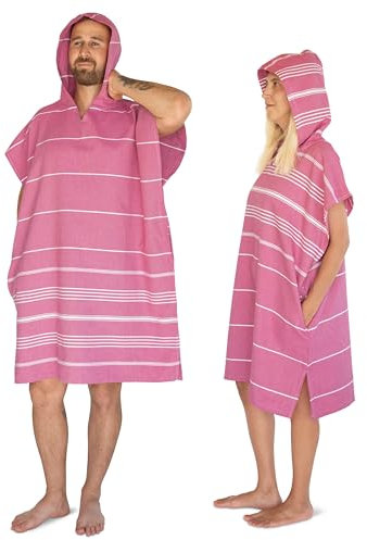 LeStoff Badeponcho - 100% Bio-Baumwolle - Leicht, Saugstark, Schnelltrocknend, Strandponcho Kapuze, Handtuchponcho, Surfponcho, Umkleideumhang, Handtuchkleid, Duschponcho, Umziehponcho (Fuchsia, L)