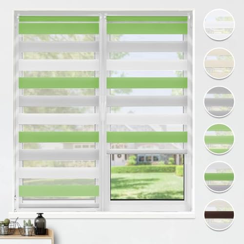 HOMEDEMO Doppelrollo Klemmfix ohne Bohren & mit Bohren, Rollos für Fenster und Tür, Weiss-grau-grün, 100x120cm(BxH), Duo Rollo Klemmrollo lichtdurchlässig, Fensterrollo Sichtschutz