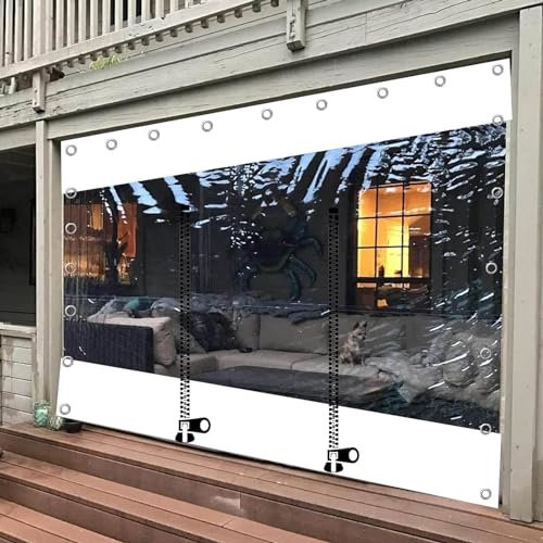 Pergola-Pavillon, transparente Planenvorhänge mit Reißverschlusstür, wasserdicht, transparente Seitenteile, Plane mit Ösen, 440 x 200 cm, wetterfest, Terrassenüberdachung, Schattenabdeckung