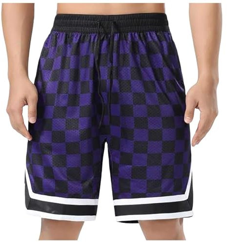 KBOPLEMQ Pantaloncini da basket da uomo, sportivi, a strisce, unisex, estivi, con tasche, elastico in vita e traspiranti, per fitness, palestra, basket, R viola, M
