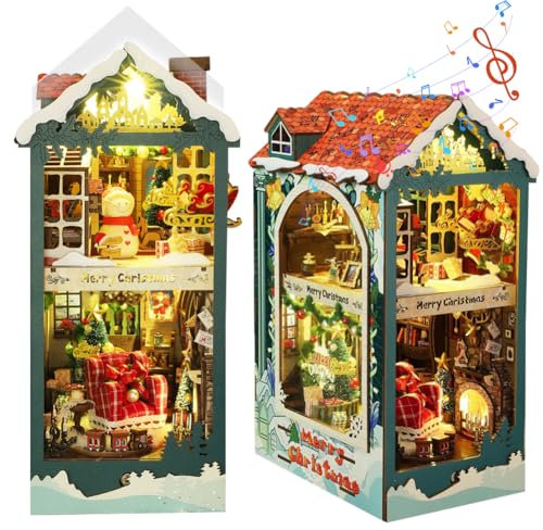 TOPBSFARNY DIY Book Nook Kit mit LED-Lichtern, DIY Miniatur Puppenhaus Kit 3D Holzpuzzle Booknook Bücherregal Dekoration Geschenk für Erwachsene