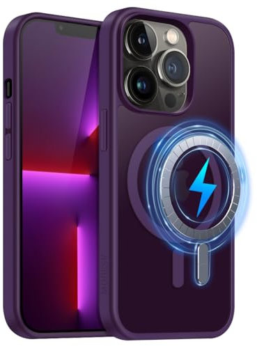 MOBESV Cover Magnetica per iPhone 13 PRO 6,1 Pollici, Custodia Compatibile con MagSafe, Cover Traslucida Opaca Posteriore Sottile Antiurto, Viola