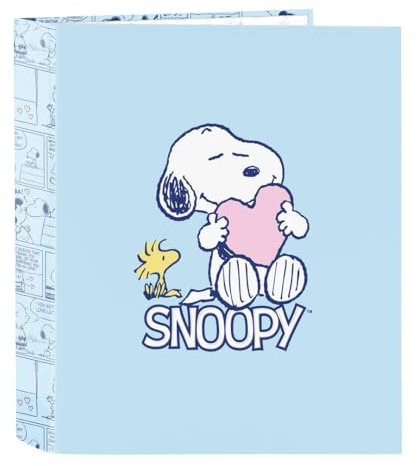 Safta SNOOPY LOVE - Cartella a 4 anelli, ideale per bambini di diverse età, comoda e versatile, qualità e resistenza, 27 x 6 x 33 cm, Blu chiaro, M, Casual