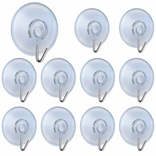 10 PCS Suction Cup Hooks Clear Plastic Sucker Pads 45MM Kitchen Suction Hooks Suction Cup Wall Hooks Hangers Window Sucker Hook No Drill For Glass Door Bathroom Shower Christmas Lights Hanging Wreath