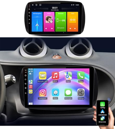 Autoradio Android con GPS Navigation HD Schermo Touch Display con Carplay Auto Radio Ricambio per Smart Forfour 4 Hatchback 453 2014/11-2024/12/Smart Fortwo II Cabriolet Coupe 453 2016/07-2024