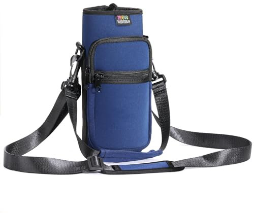 Nuovoware Sac pour Bouteille en Néoprène, 1000ml Porte-Bouteille Sac Fourre-Tout avec Bandoulière et Sangle à Main Ajustable, Accessoire Parfait pour Voyage Randonnée Camping, Indigo