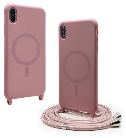 VAVAVOOMY Handykette Hülle für iPhone XR mit Band Halsband Lanyard (abnehmbar) Handyhülle, Verstellbarer Lanyard.Magnetisch Stoßfest Silikonhülle Wireless Charging kompatibel .-Rosa