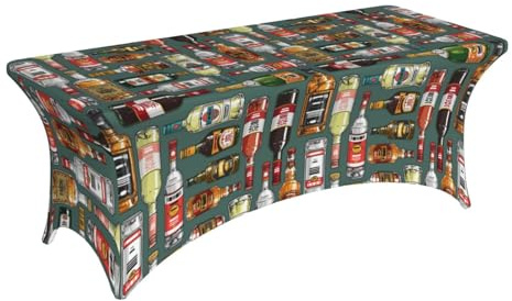 Table Cloths for 6 Foot Rectangle Tables - Alcohol Bottles Elastic Tablecloths Rectangular, Stretch Spandex Table Cover Fitted Tablecloth for Party, Wedding, Banquet and Events