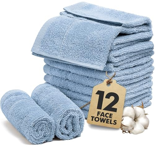 Novo Home Serviettes de toilette Lot de 12 – Gants de toilette 100% Coton (30x30cm) – Douces, Séchage Rapide, Flanelles Très Absorbantes pour Salle de Bain, Spa, Salle de Sport – Bleu Ciel