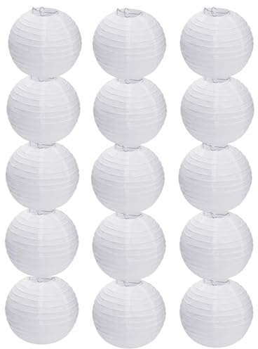 15pcs White Paper Lanterns for Outdoor Indoor Party Decoration (6 inch)