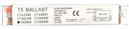 Balasto electrónico T5 de amplio voltaje for lámparas fluorescentes, balastos de 220-240 V de amplio voltaje y arranque instantáneo for fábrica B03E(5)