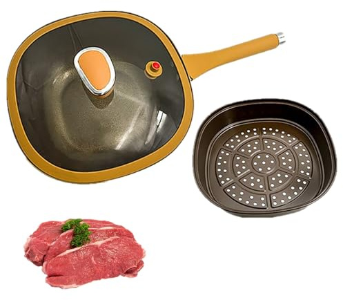 30cm Titan-Antihaft-Pfanne mit Deckel, tiefe Bratpfanne, Kochgeschirr, 30 cm, Titanlegierung, Induktionskompatibel, gleichmäßiges Kochen, für Zuhause, Küche,Camping,Outdoor (Topf + Deckel+Dampfkorb)