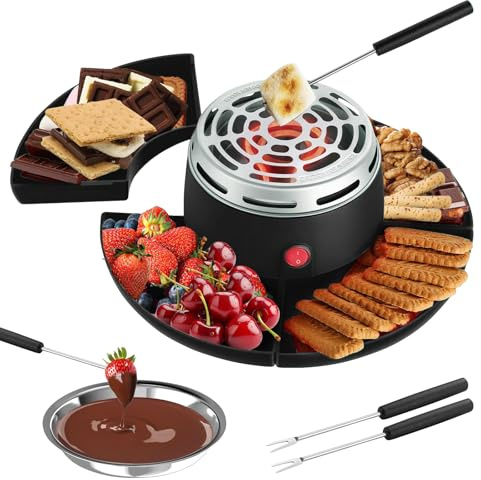2-i-1 S'Mores Maker & chokladfondue-set, CEIEVER elektrisk marshmallow-rostare med temperaturkontroll och 10 tillbehör 280 W bordsmodell inomhus S'Mores kit för fester, filmkvällar och presenter