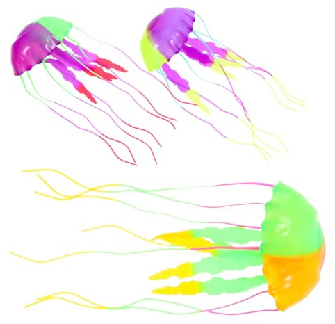 Milisten 3 Stück Silikon Quallen Aquarium Dekoration Bunte Schwimmende Deko für Fischbecken Leichtes Künstliches Ornament für Aquarien und Teiche Schonend für Fische Vielseitig Einsetzbar