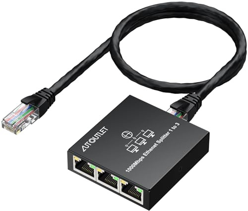 AUTOUTLET Ethernet Splitter Gigabit de Alta Velocidad Dispositivos Simultáneamente para una Red Eficiente en Cables Cat5/5e/6/7/8 (Switch Ethernet Splitter Gigabit 1 a 3)