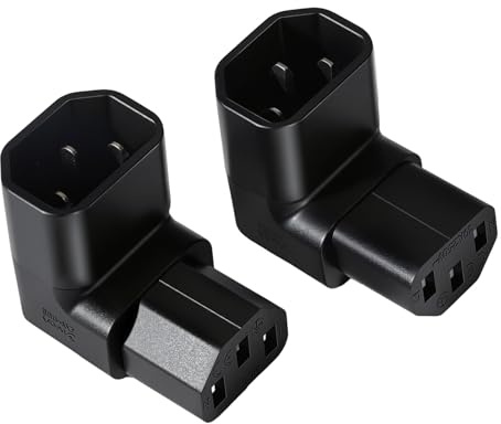 2 Stück Kaltgerätestecker Gewinkelt C14 auf C13, Kaltgerätekabel Gewinkelt, 3 Pin 250V 10A Kaltgerätekabel Winkel für PDU, UPS, Computer und HDTV