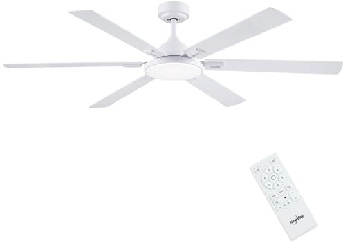 Newday 153cm Groß Deckenventilatoren Weiß mit 6 Flügel Beleuchtung Leise | Plafond Ventilator mit Fernbedienung,Licht, Stufenloser Dimmer, Schlafmodus, Speicherfunktion für Schlafzimmer Wohnzimmer