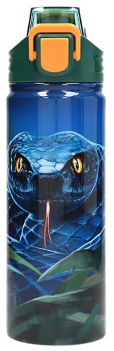 Depesche 13990 Adventure World - Edelstahl Trinkflasche in Blau-Grün, mit Schlangen Motiv, Trinkverschluss und Griff, Fassungsvermögen ca. 600 ml