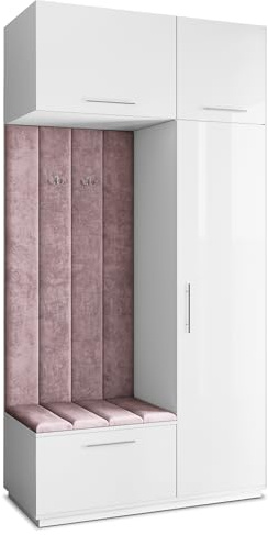 Masseno Flugarderoben Set Rema, Kleiderschrank-Set mit Sitzbank, Garderobenschrank Flur mit 5 Regalböden, Weiß