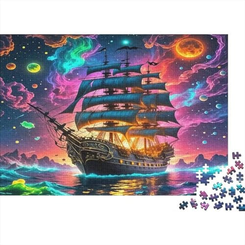 Rompecabezas de cartón reciclado de velero para adultos, rompecabezas de Barco cósmico Premium, antiestrés, 38 x 26 cm/1000 piezas