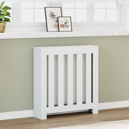 Ordellia Revestimiento de radiador blanco de madera 78 x 20 x 82 cm con listones verticales, cubierta decorativa para radiador para salón y renovación, fácil de limpiar, montaje estable en la pared