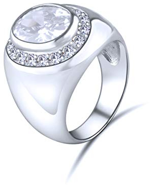 Quiges Ring Damen Klassik Vintage Siegelring Design 925 Silber mit Zirkonia Ringgröße 56