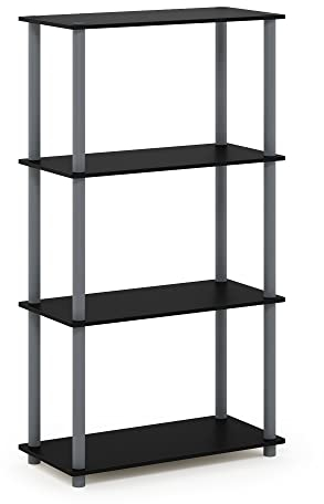 Furinno Turn-N-Tube 4-Tier Multipurpose Shelf Display Rack with Round Tubes, Black/Grey
